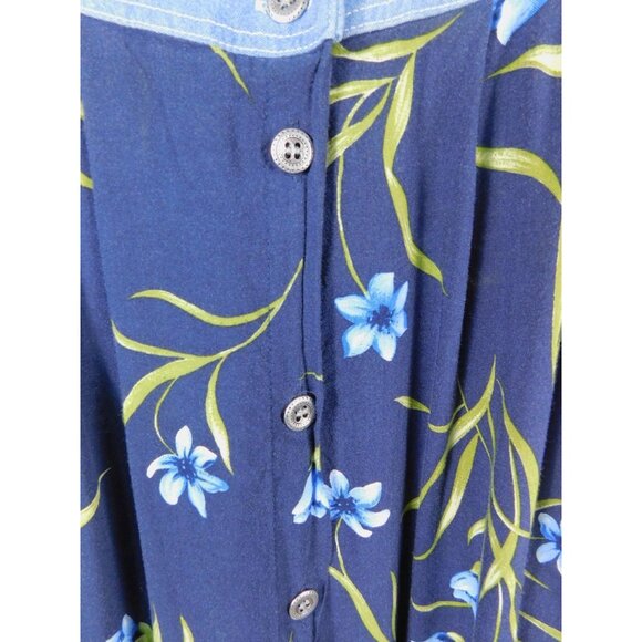 Capacity Skirt Womens Medium Blue Floral Button Front Chambray Waist Boho Midi - Picture 4 of 12